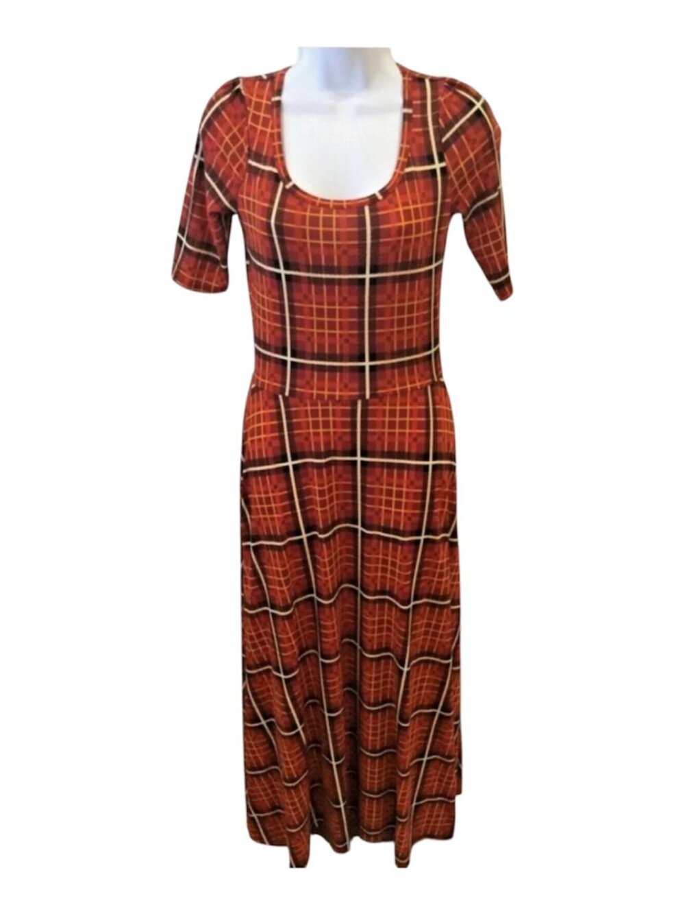 LuLaRoe Burnt Orange Striped Short Sleeve Maxi Dress XS